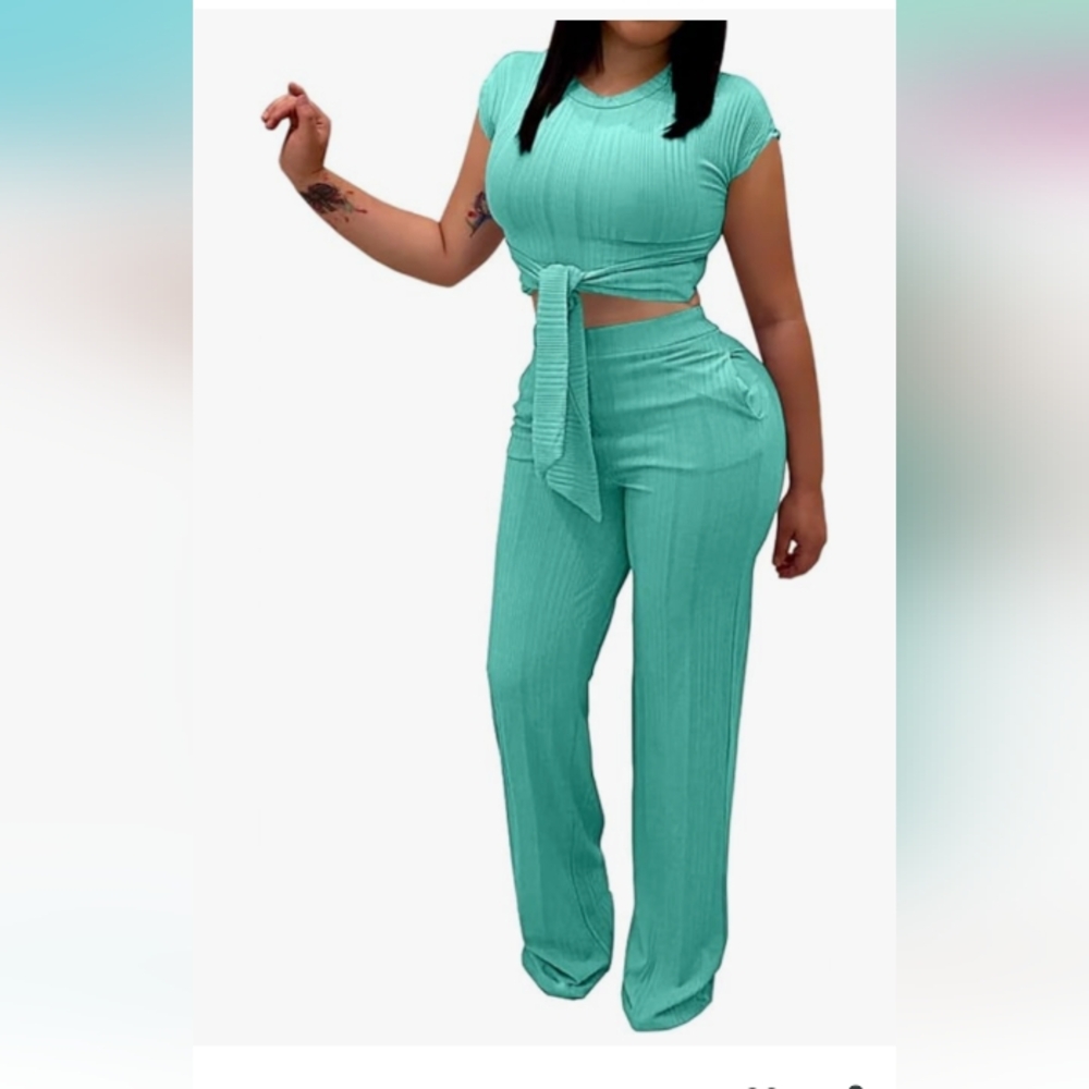 Teal Ribbed Two-Piece Set